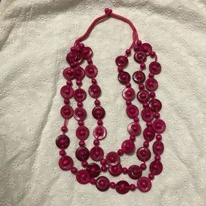 Pink wooden bead layered necklace